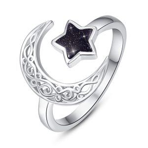 Sterling Silver Moon Star Adjustable Rings-0