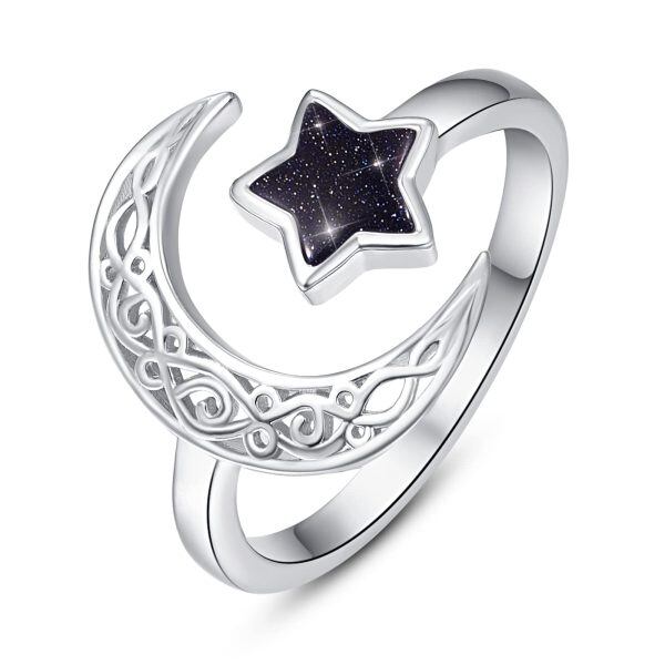 Sterling Silver Moon Star Adjustable Rings-0