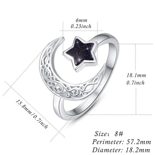 Sterling Silver Moon Star Adjustable Rings-2