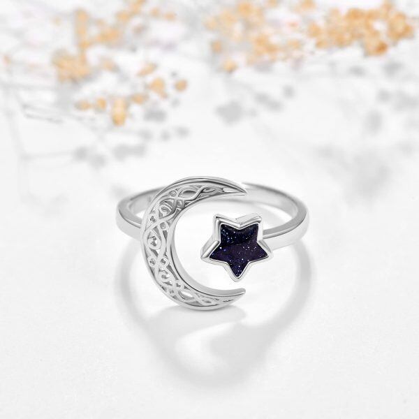 Sterling Silver Moon Star Adjustable Rings-3