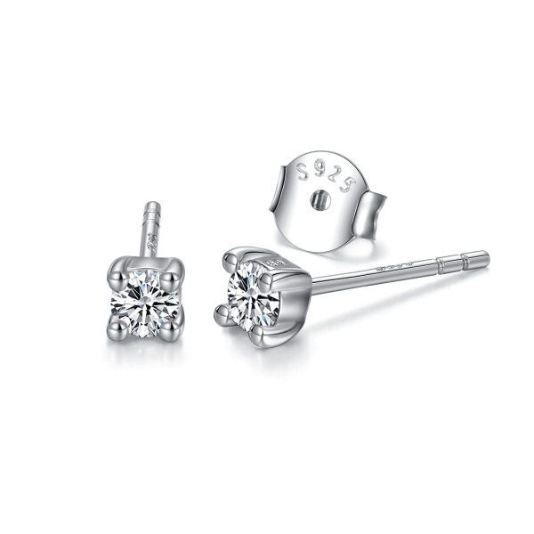 Sterling Silver Simple Lab Grown Diamond Stud Earrings-0