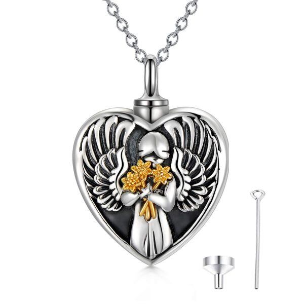 Sterling Silver Heart Angel Necklace-0