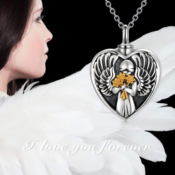 Sterling Silver Heart Angel Necklace-1