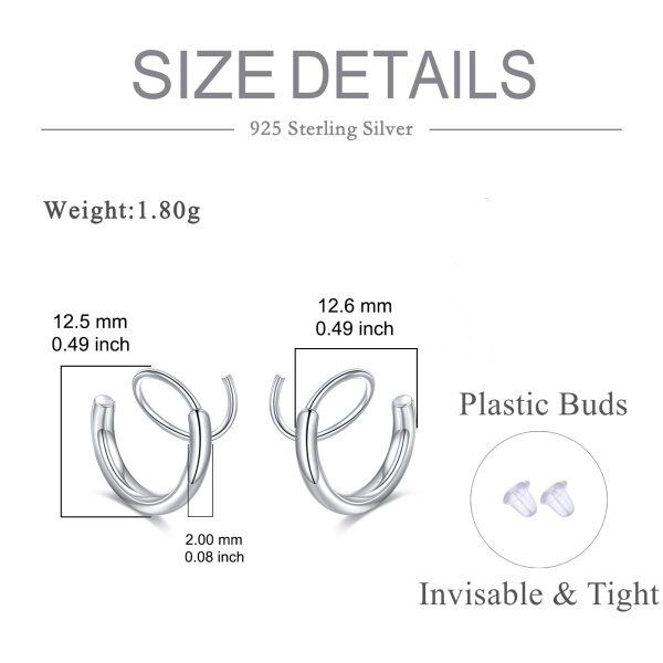 Sterling Silver Double Piercing Hoop Twist Earrings-2