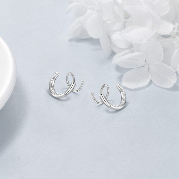 Sterling Silver Double Piercing Hoop Twist Earrings-3