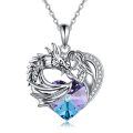 wholesale 925 Sterling Silver Heart-Shaped Purple and Blue Crystal Celtic Dragon Pendant Necklace for Women-0-0