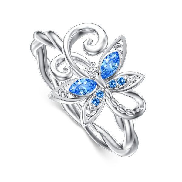 Sterling Silver Floral Dragonfly Jewelry Ring -0