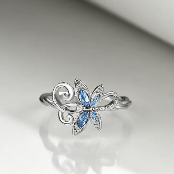 Sterling Silver Floral Dragonfly Jewelry Ring -1