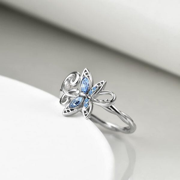 Sterling Silver Floral Dragonfly Jewelry Ring -2