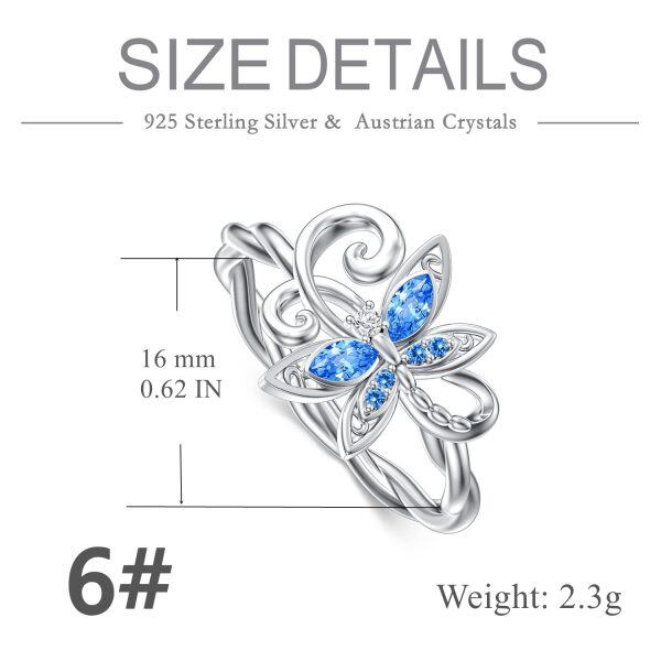 Sterling Silver Floral Dragonfly Jewelry Ring -4