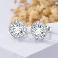 wholesale White Gold Plated 925 Sterling Silver Halo Round Cut Moissanite Stud Earrings (6x5 mm)-0-4