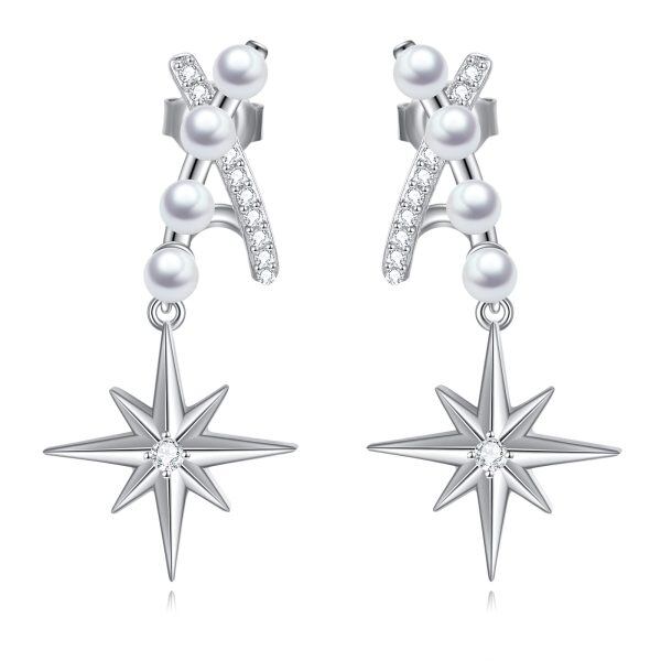 Sterling Silver Starburst Stud North Star Earrings-0