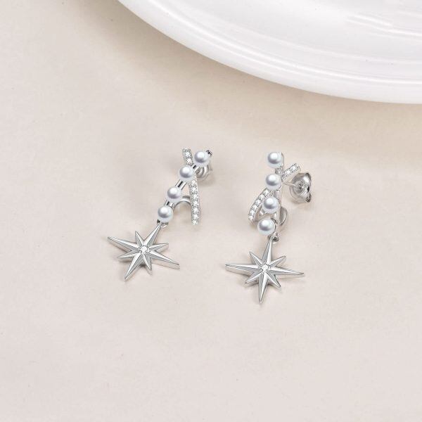 Sterling Silver Starburst Stud North Star Earrings-3