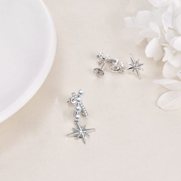 Sterling Silver Starburst Stud North Star Earrings-4