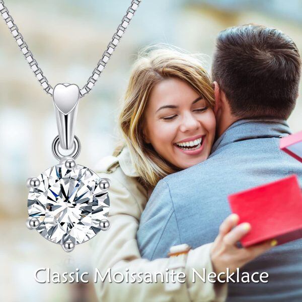 Sterling Silver 2CT Moissanite Pendant Necklace-3