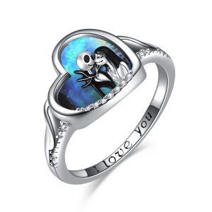 925 Sterling Silver Heart Abalone Shell I Love You Ring-0