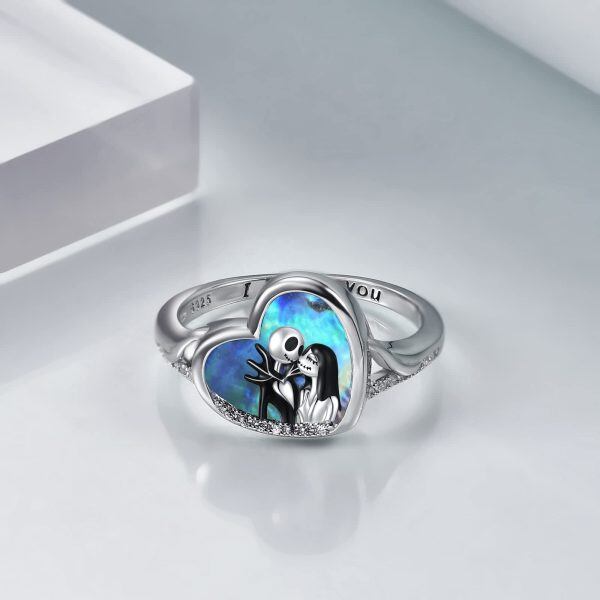 925 Sterling Silver Heart Abalone Shell I Love You Ring-3