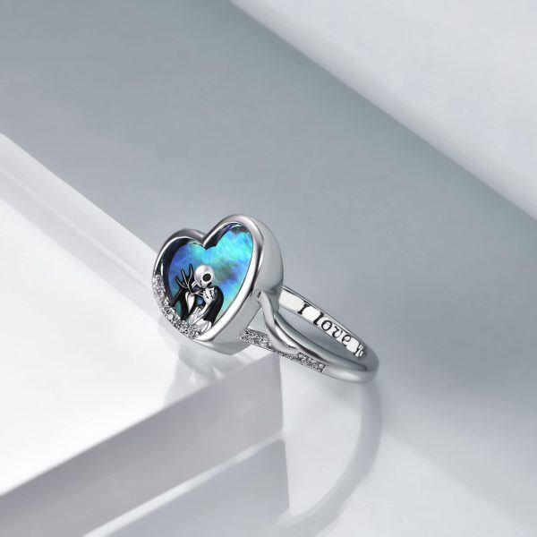 925 Sterling Silver Heart Abalone Shell I Love You Ring-4