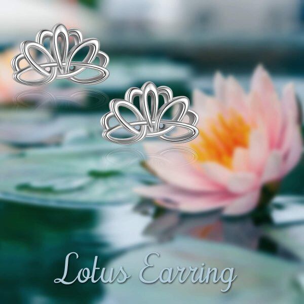 Sterling Silver Lotus Stud Earrings -4