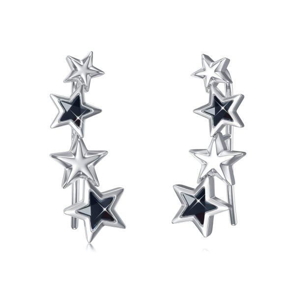 Sterling Silver Star Crystal Cuff Earrings -0