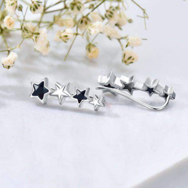 Sterling Silver Star Crystal Cuff Earrings -1