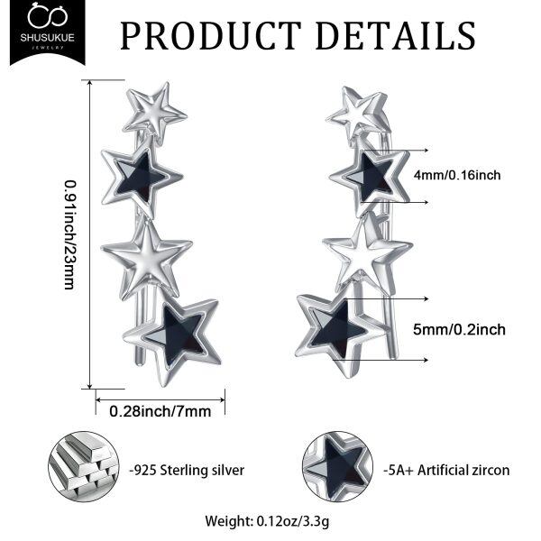 Sterling Silver Star Crystal Cuff Earrings -3