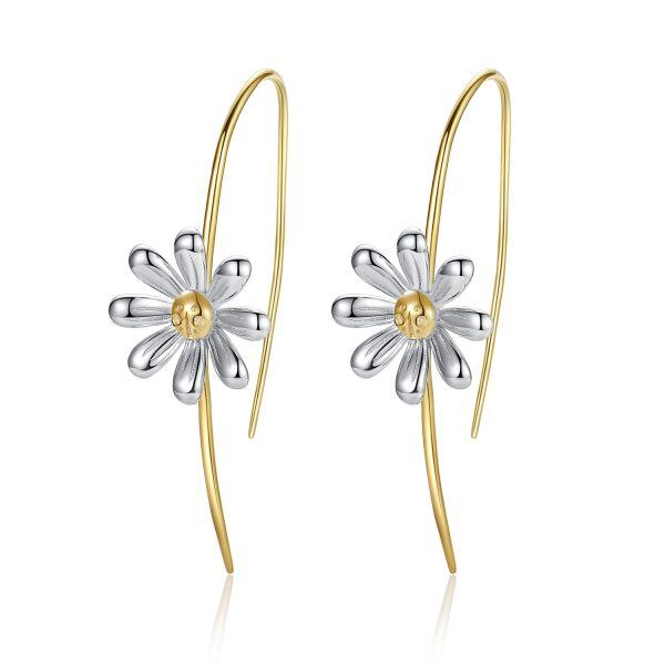 Sterling Silver Daisy Flower Dangle Drop Earrings -0