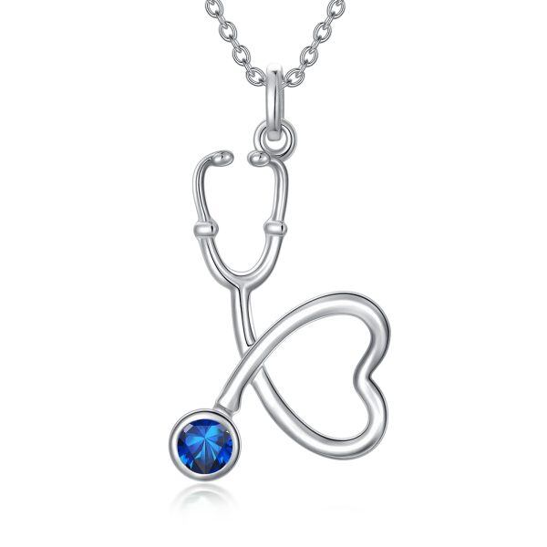 Sterling Silver Heart Stethoscope Nurse Necklace-0