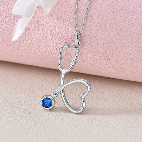 Sterling Silver Heart Stethoscope Nurse Necklace-2