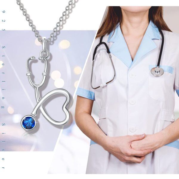 Sterling Silver Heart Stethoscope Nurse Necklace-4