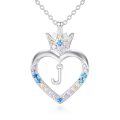 wholesale 925 Sterling Silver Heart Crown Initial J Pendant Necklace for Girls & Kids-0-0
