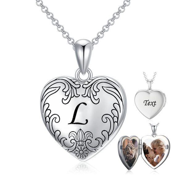 Sterling Silver Locket Cameo Initial Heart Locket Necklace -0