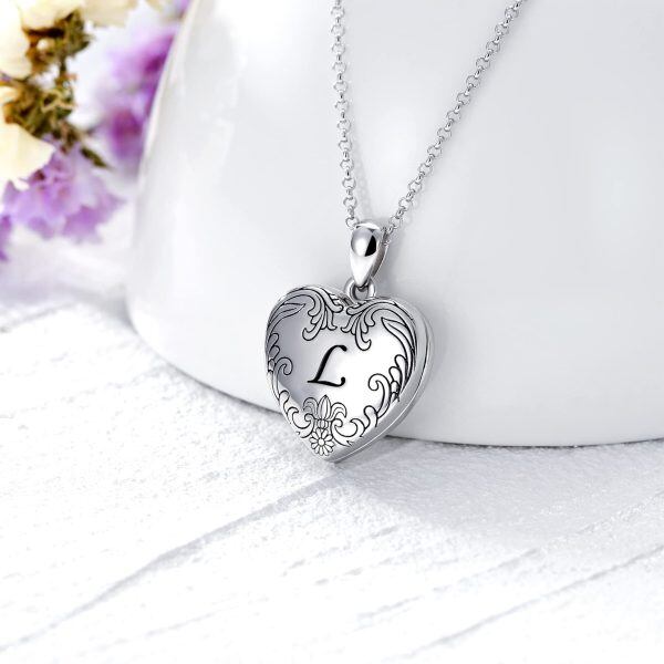 Sterling Silver Locket Cameo Initial Heart Locket Necklace -1