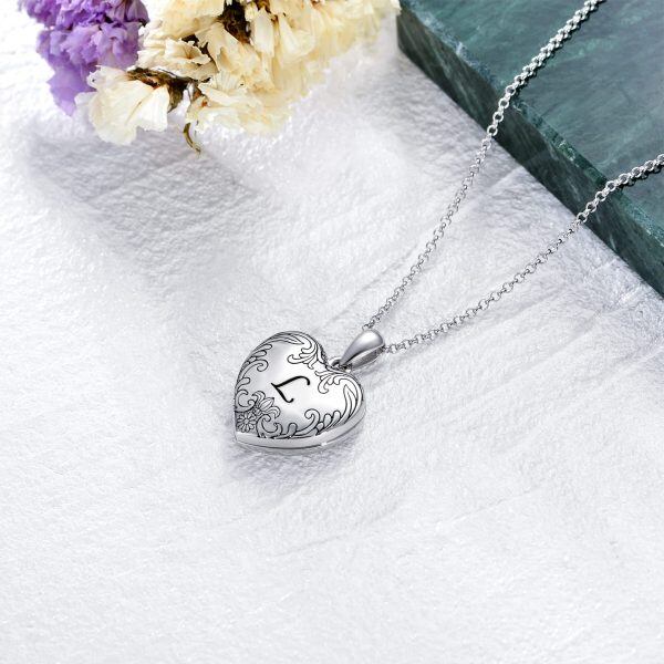 Sterling Silver Locket Cameo Initial Heart Locket Necklace -2