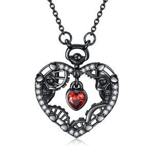 Sterling Silver Heart Skull Necklace-0