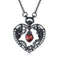 wholesale 925 Sterling Silver Gothic Red Crystal Heart Skull Lock Key Pendant Necklace for Women Girls-0-0