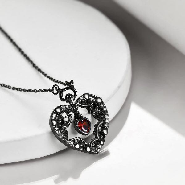 Sterling Silver Heart Skull Necklace-1