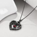wholesale 925 Sterling Silver Gothic Red Crystal Heart Skull Lock Key Pendant Necklace for Women Girls-0-2