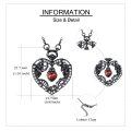 wholesale 925 Sterling Silver Gothic Red Crystal Heart Skull Lock Key Pendant Necklace for Women Girls-0-3