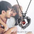 wholesale 925 Sterling Silver Gothic Red Crystal Heart Skull Lock Key Pendant Necklace for Women Girls-0-4