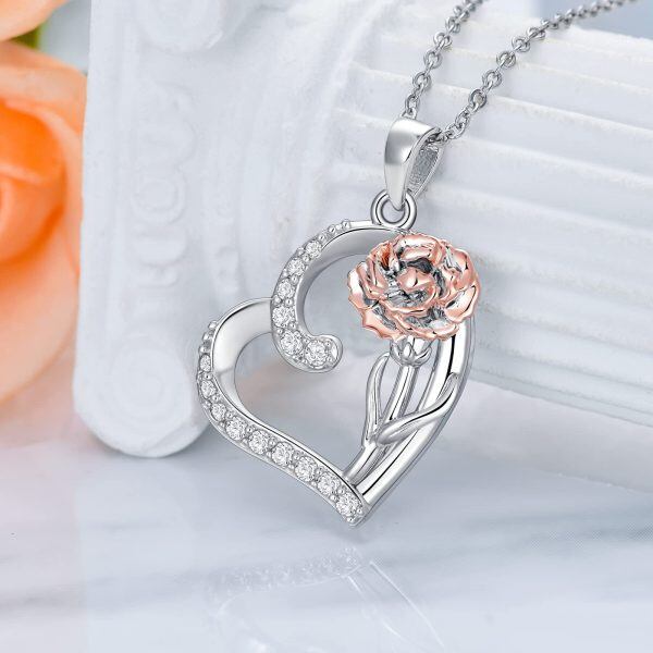 Sterling Silver Heart Flower Necklace-2