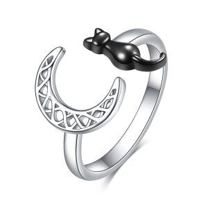 Sterling Silver Cat Moon Ring-0