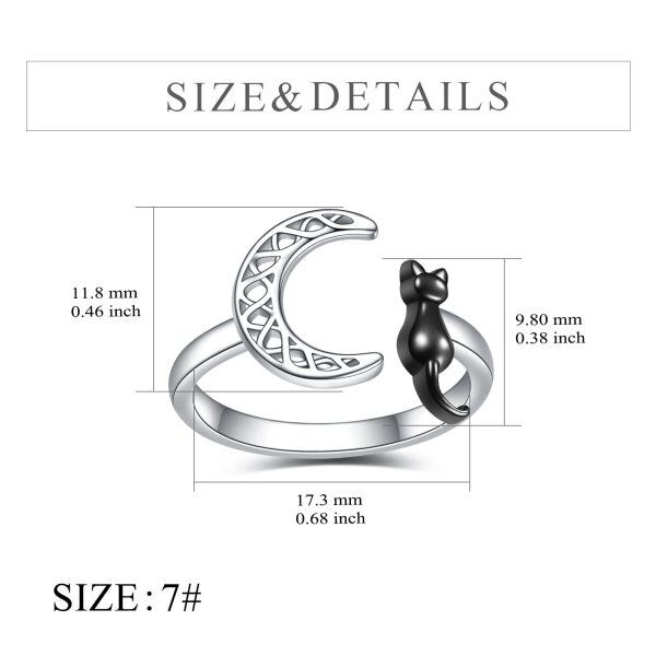 Sterling Silver Cat Moon Ring-2