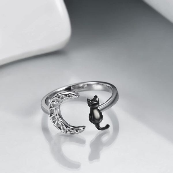 Sterling Silver Cat Moon Ring-3