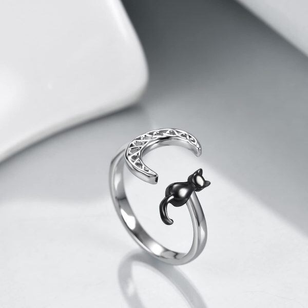 Sterling Silver Cat Moon Ring-4