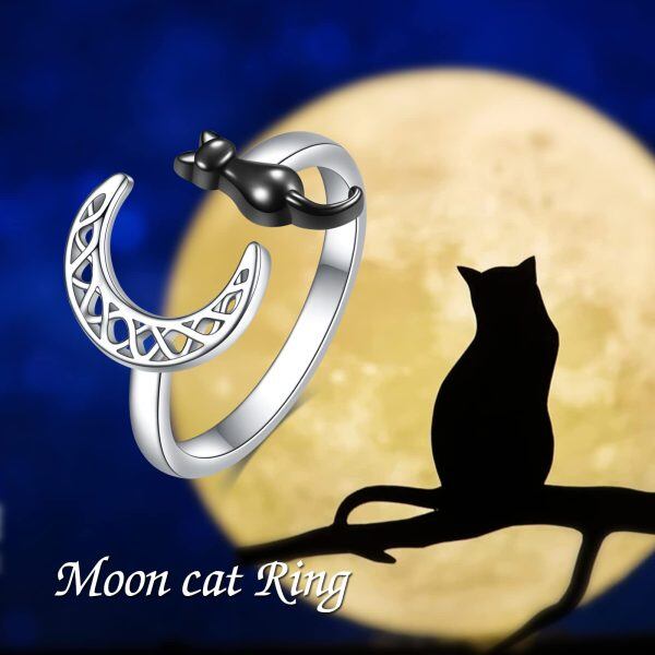 Sterling Silver Cat Moon Ring-5