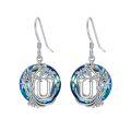 wholesale 925 Sterling Silver Blue Crystal Tree of Life Initial U Dangle Earrings Gift for Women-0-0