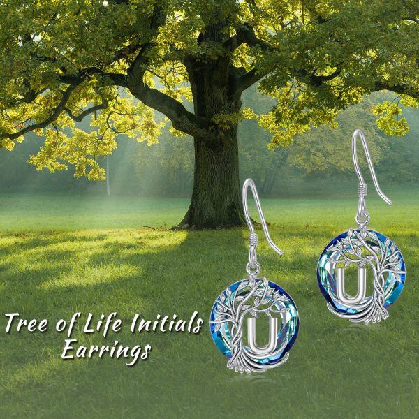 Sterling Silver Tree of Life Initial Earrings -1