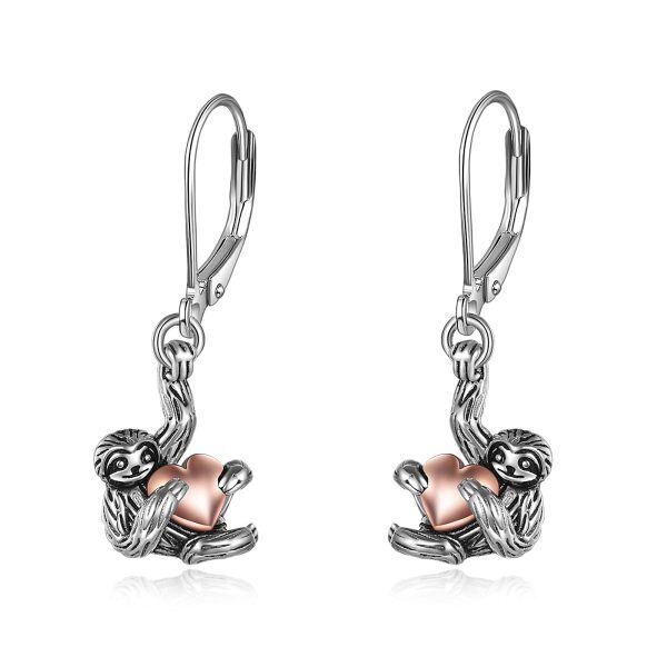 Sterling Silver Sloth Heart Dangle Drop Earrings -0