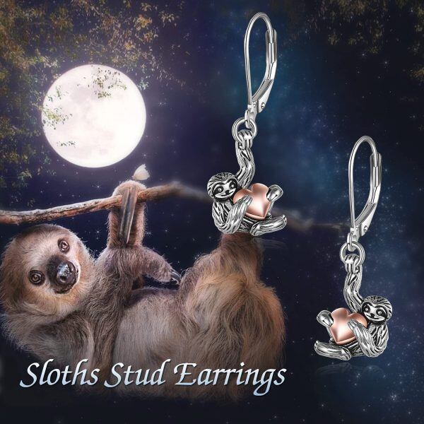 Sterling Silver Sloth Heart Dangle Drop Earrings -4